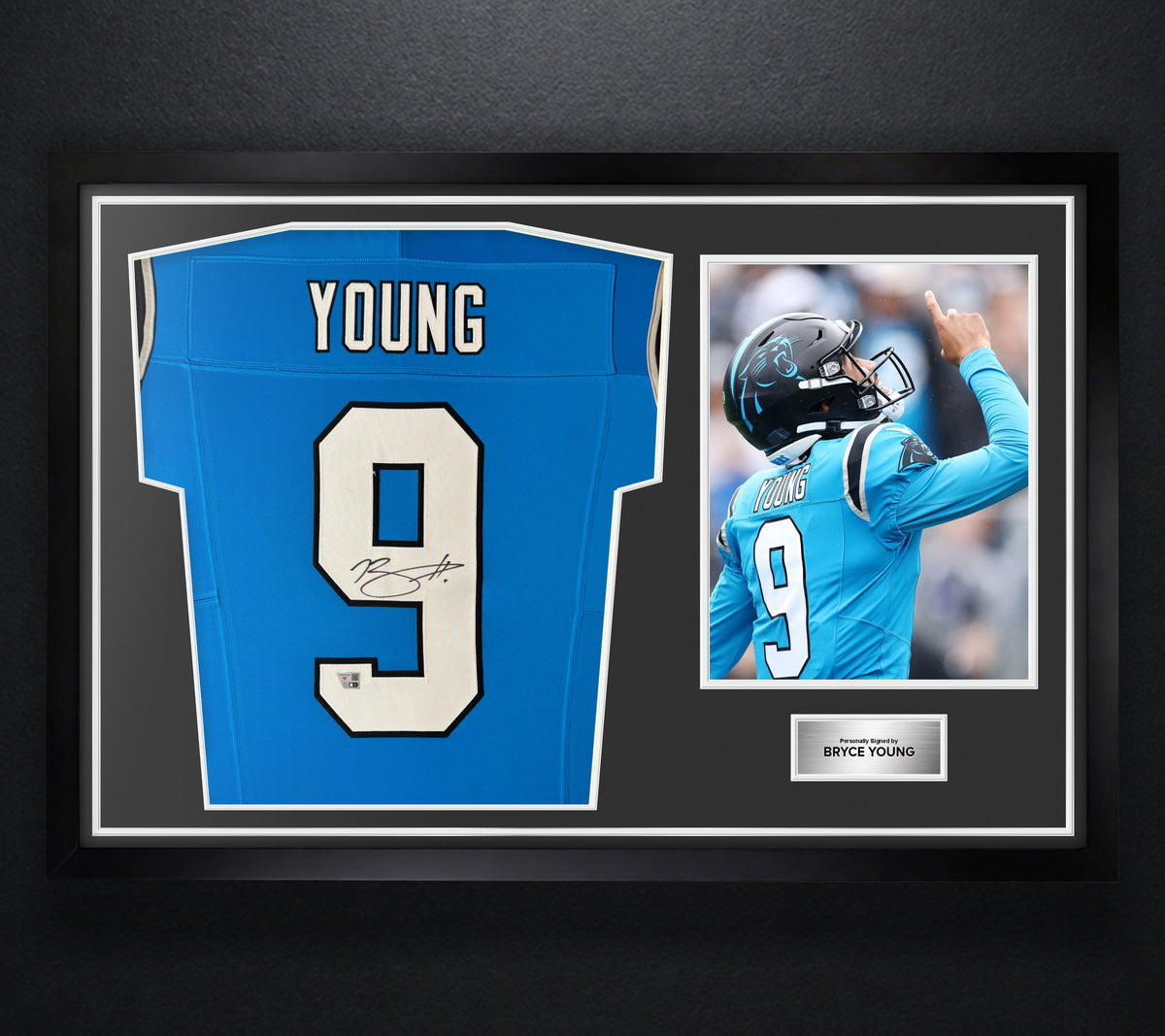 Bryce Young Signed Carolina Panthers Nike Jersey Framed Fanatics COA - Photo of frame