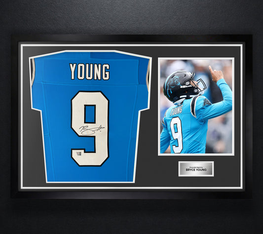 Bryce Young Signed Carolina Panthers Nike Jersey Framed Fanatics COA - Photo of frame