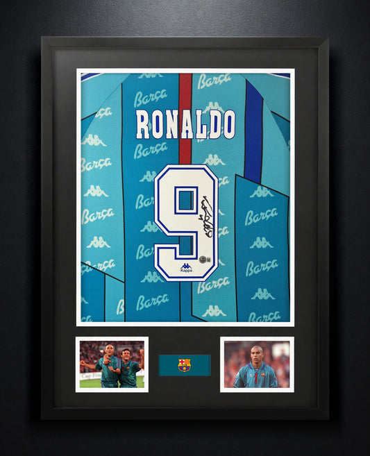 Ronaldo Nazario Signed FC Barcelona Kappa Jersey Framed Beckett COA - Photo of frame