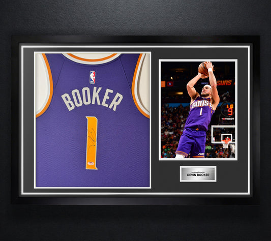 Devin Booker Signed Phoenix Suns Nike Jersey Framed PSA COA - Photo of frame