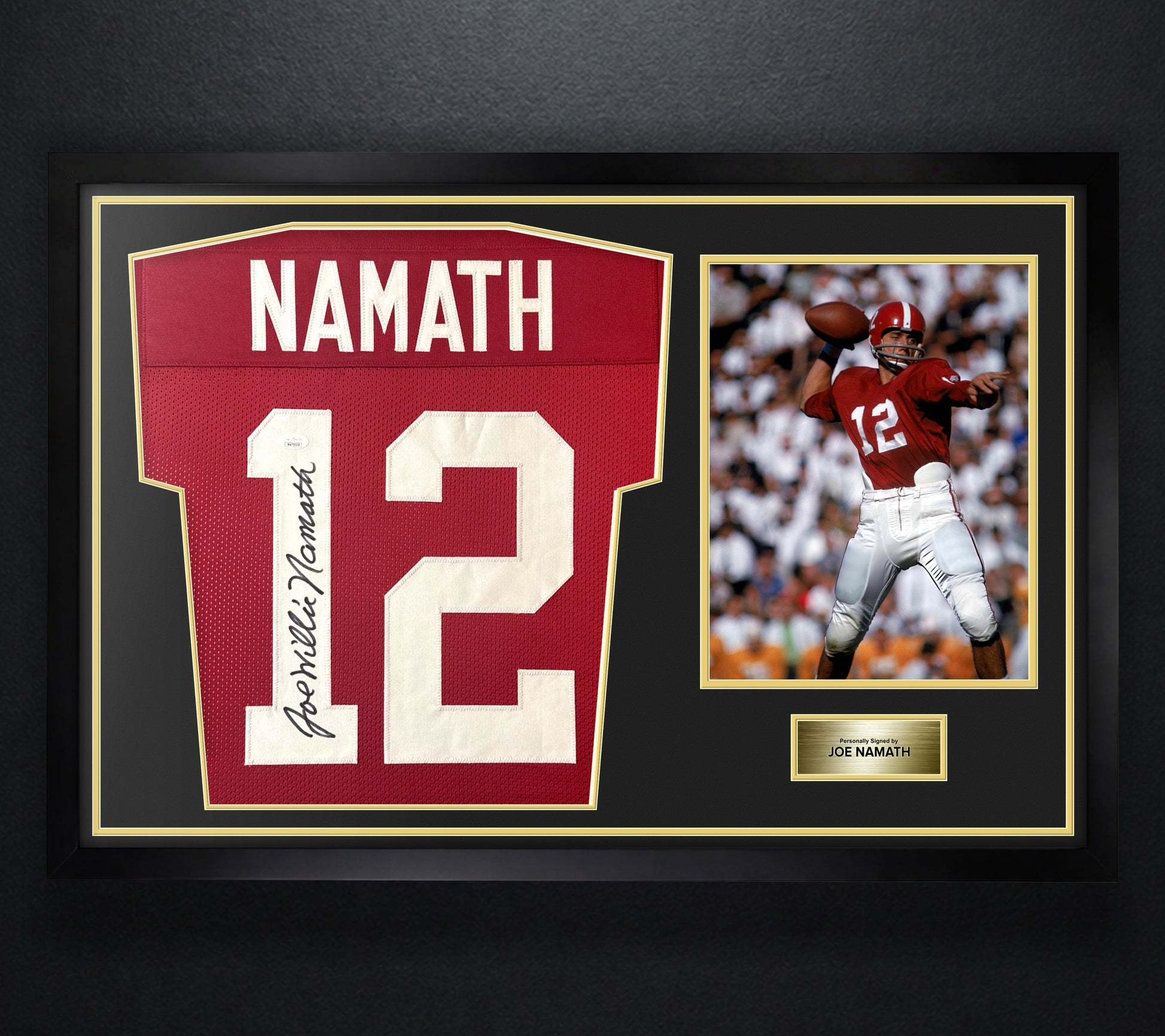 Joe Namath Signed Alabama Crimson Tide Jersey Framed JSA COA - Photo of frame