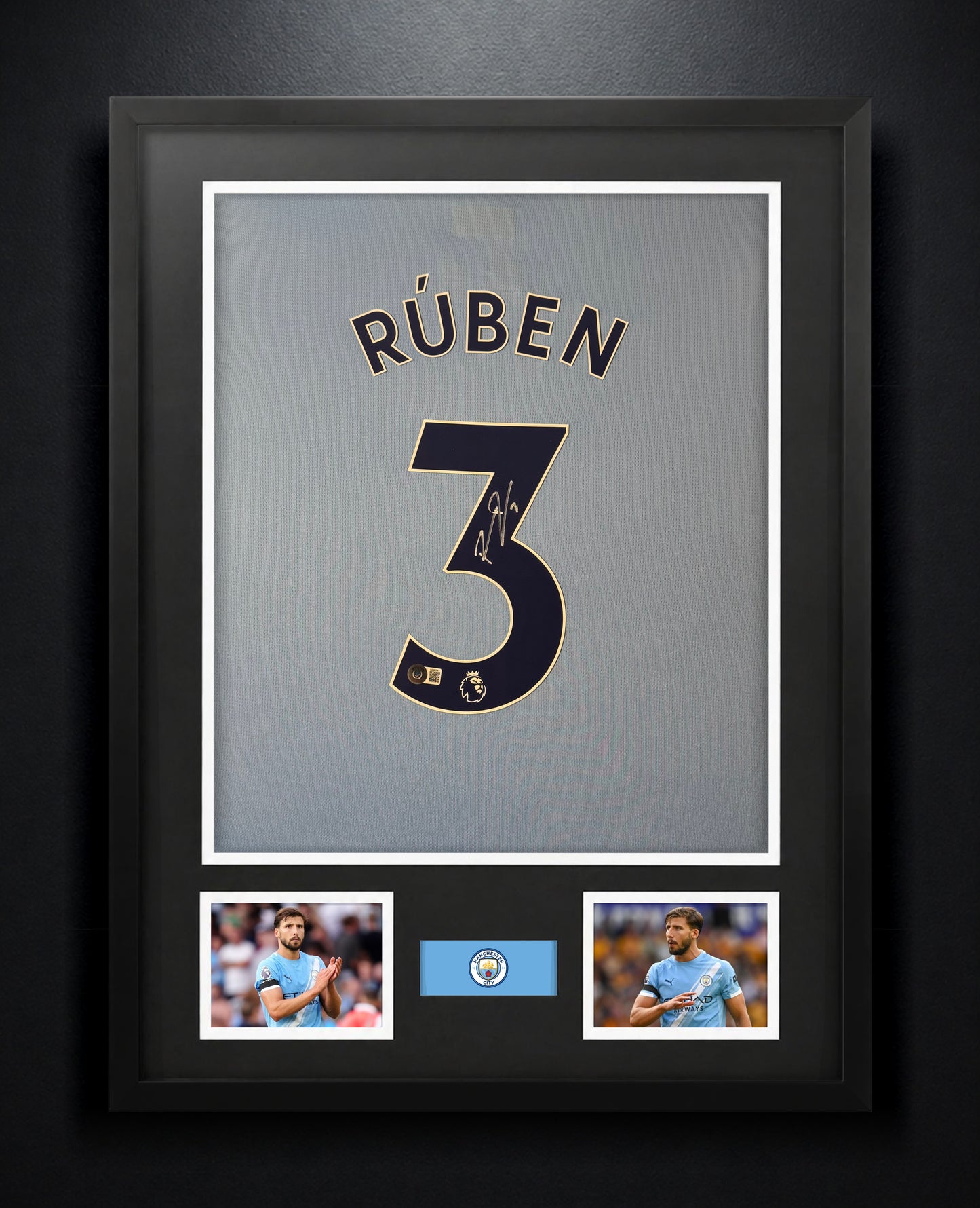 Ruben Dias Signed Manchester City Puma Jersey Framed Beckett COA - Photo of frame