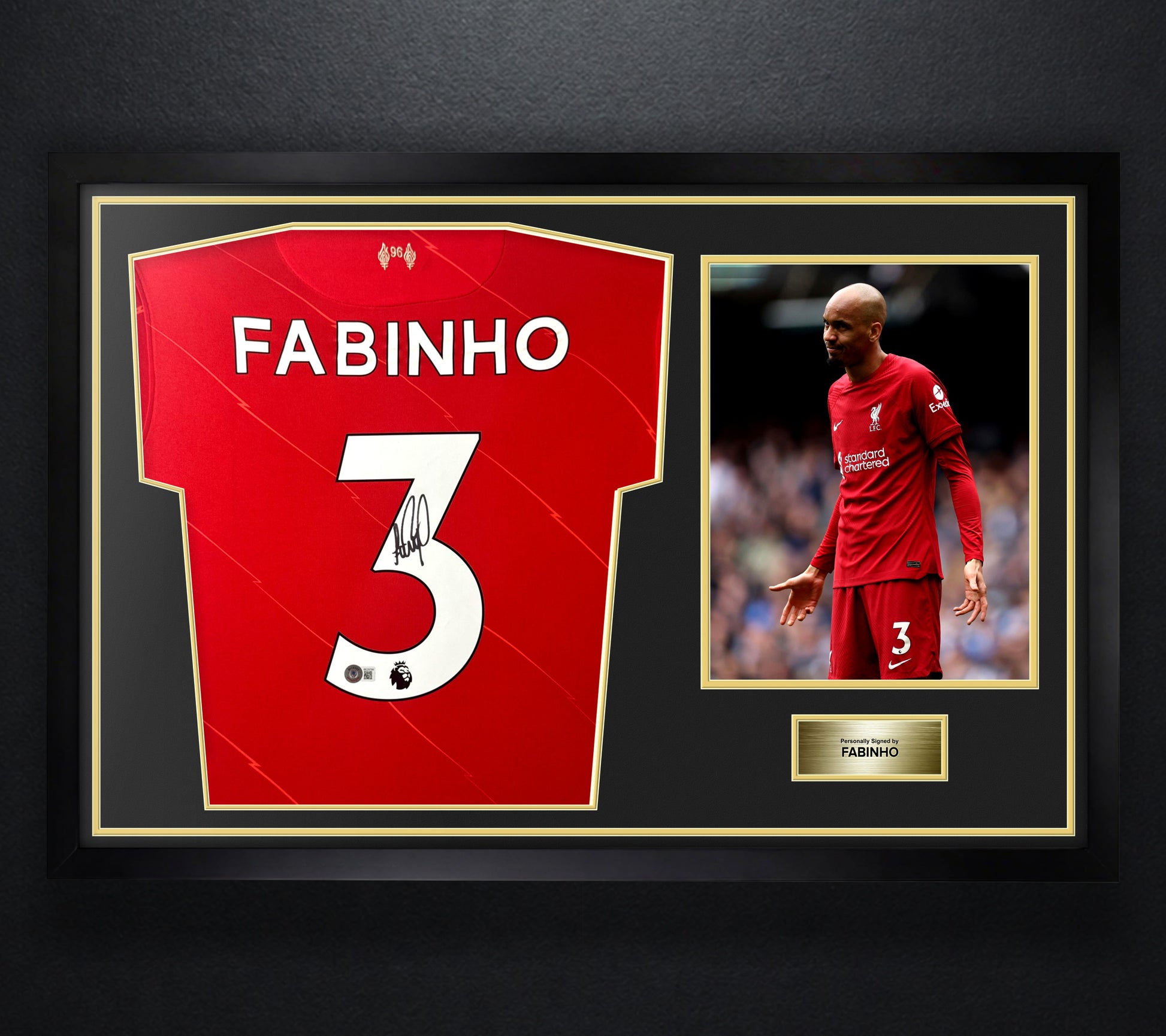 Fabinho Signed Liverpool FC Jersey Framed Beckett COA - Photo of frame