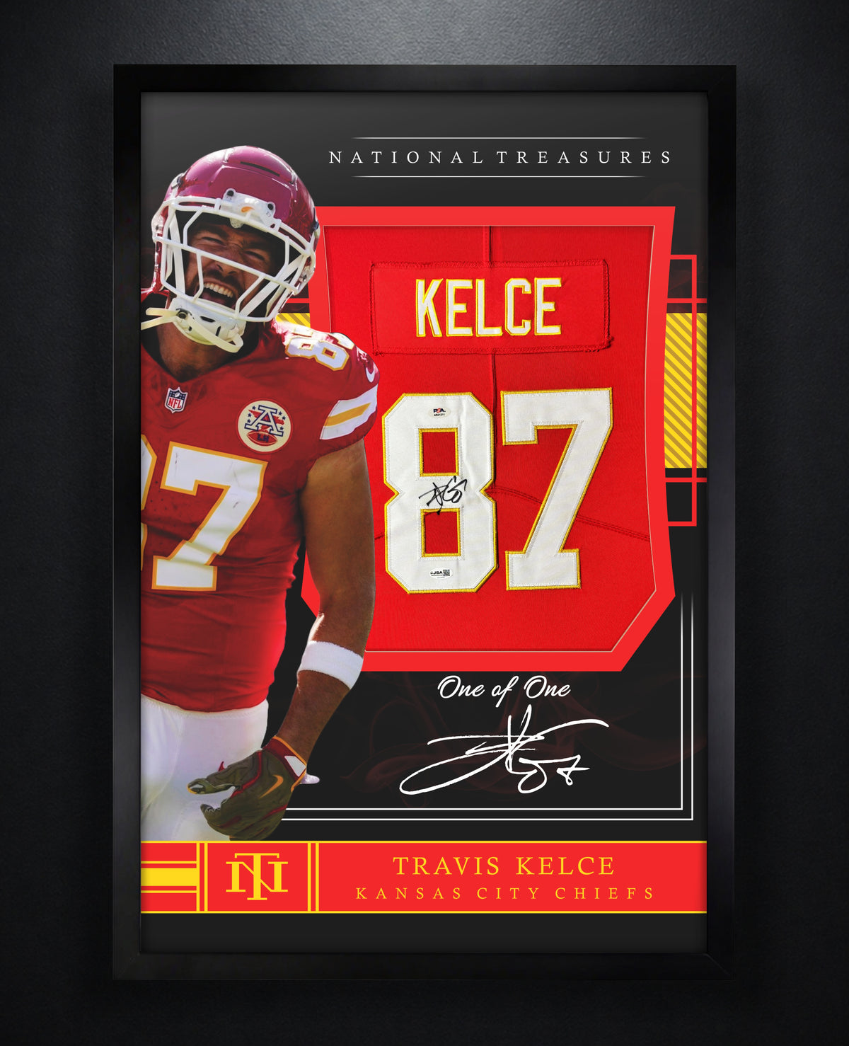Travis Kelce Signed Kansas City Chiefs Nike Jersey Framed PSA & JSA COA - Photo of frame