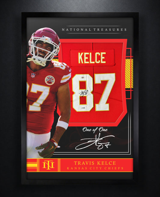 Travis Kelce Signed Kansas City Chiefs Nike Jersey Framed PSA & JSA COA - Photo of frame