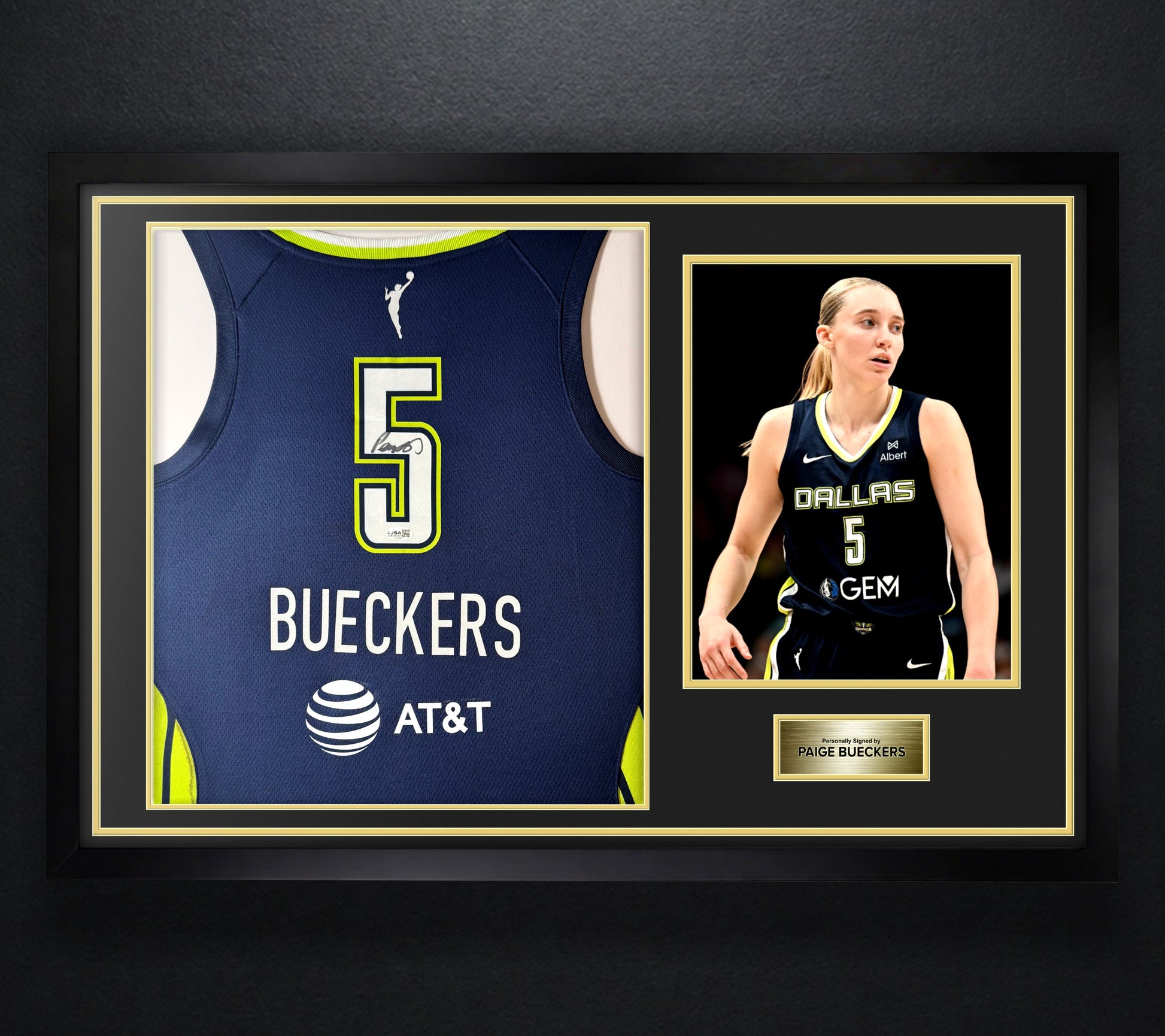 Paige Bueckers Signed Dallas Wings Nike Jersey Framed JSA COA - Photo of frame