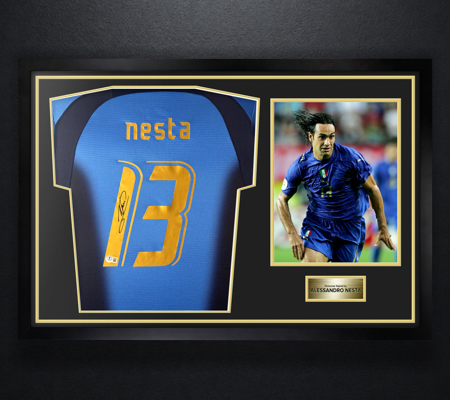 Alessandro Nesta Signed Italy Puma Jersey Framed Beckett COA - Photo of frame