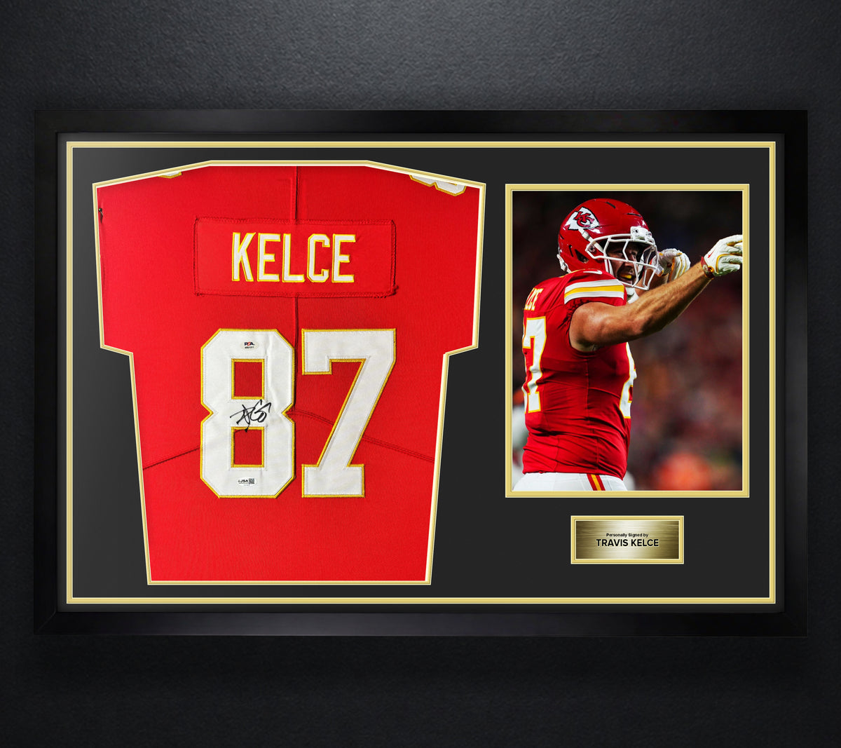 Travis Kelce Signed Kansas City Chiefs Nike Jersey Framed PSA & JSA COA - Photo of frame