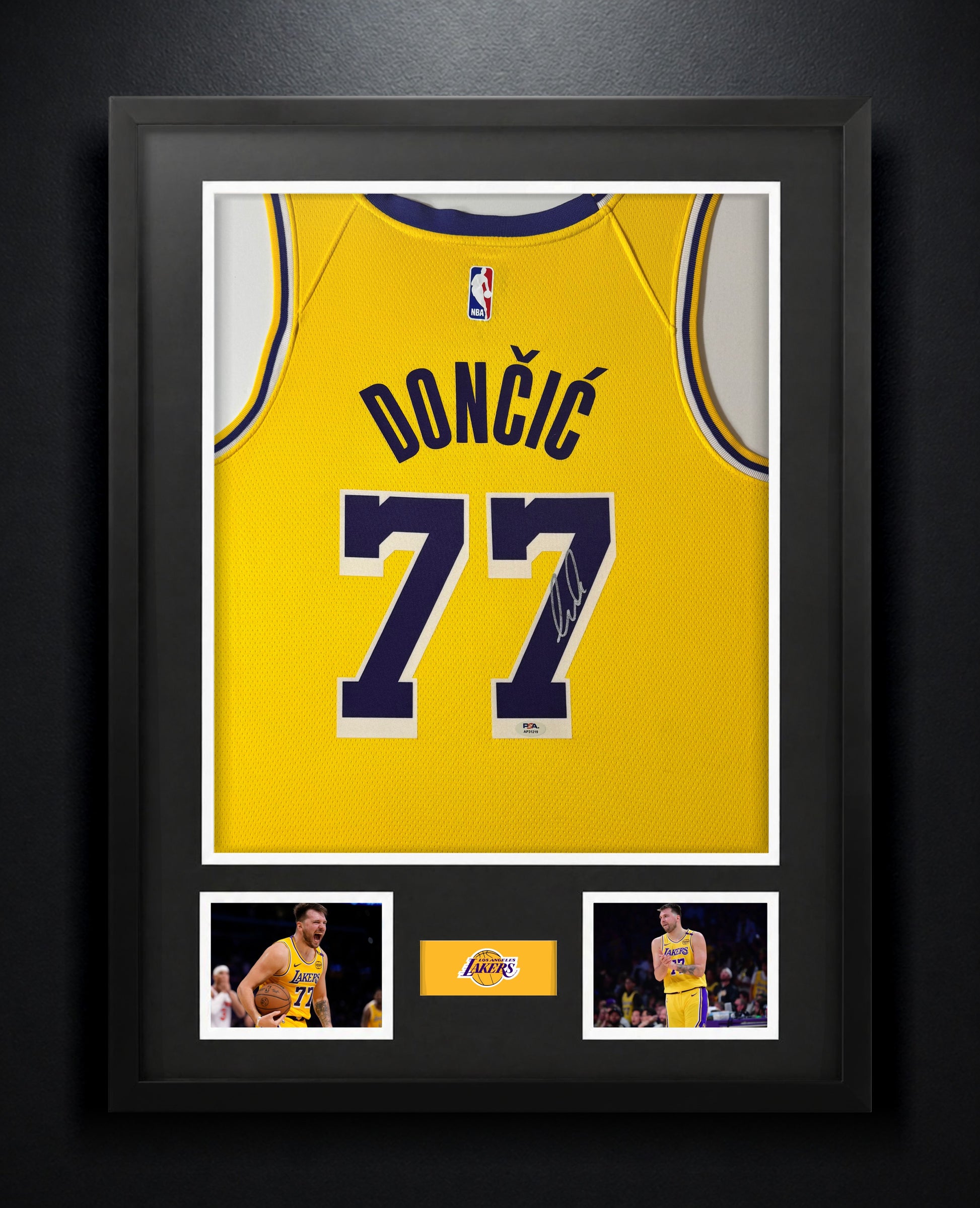 Luka Doncic Signed Los Angeles Lakers Nike Jersey Framed PSA COA - Photo of frame
