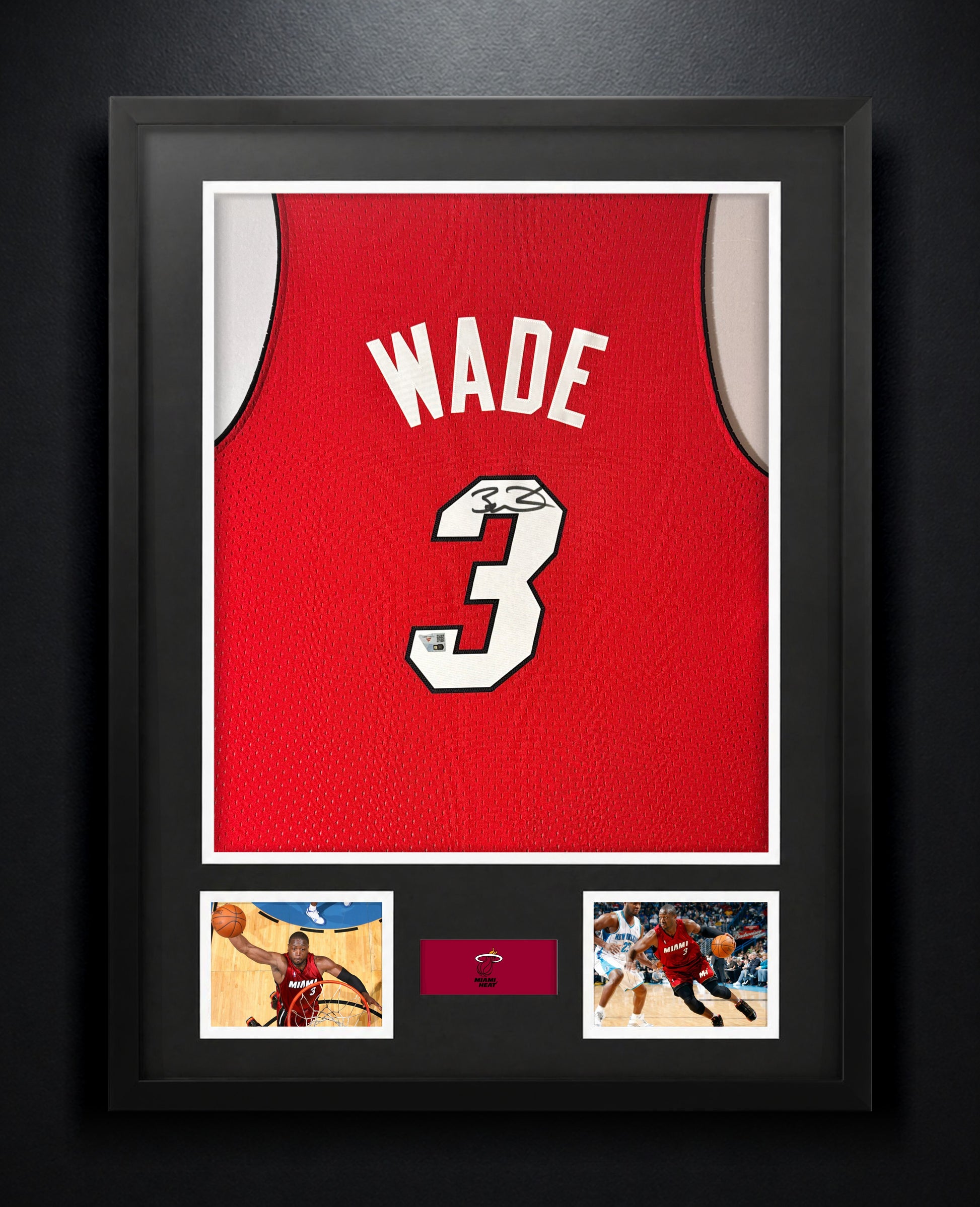 Dwayne Wade Signed Miami Heat Mitchell & Ness Jersey Framed Fanatics COA - Photo of frame