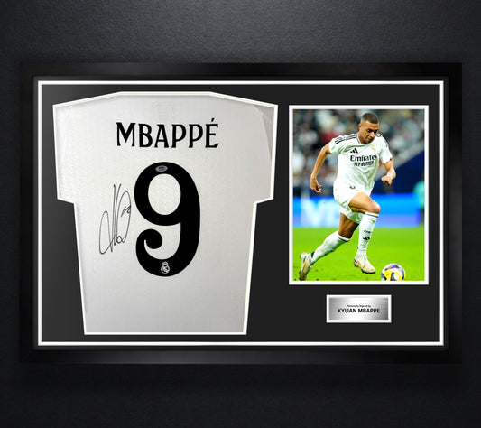 Kylian Mbappe Signed Real Madrid Adidas Jersey Framed PSA COA - Photo of frame