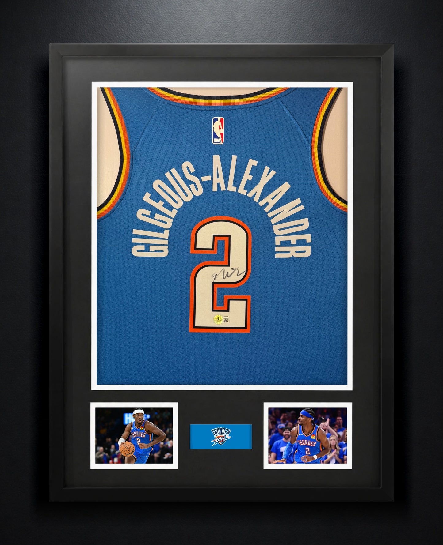 Shai Gilgeous-Alexander Signed Oklahoma City Thunder Nike Jersey Framed Beckett & JSA COA - Photo of frame