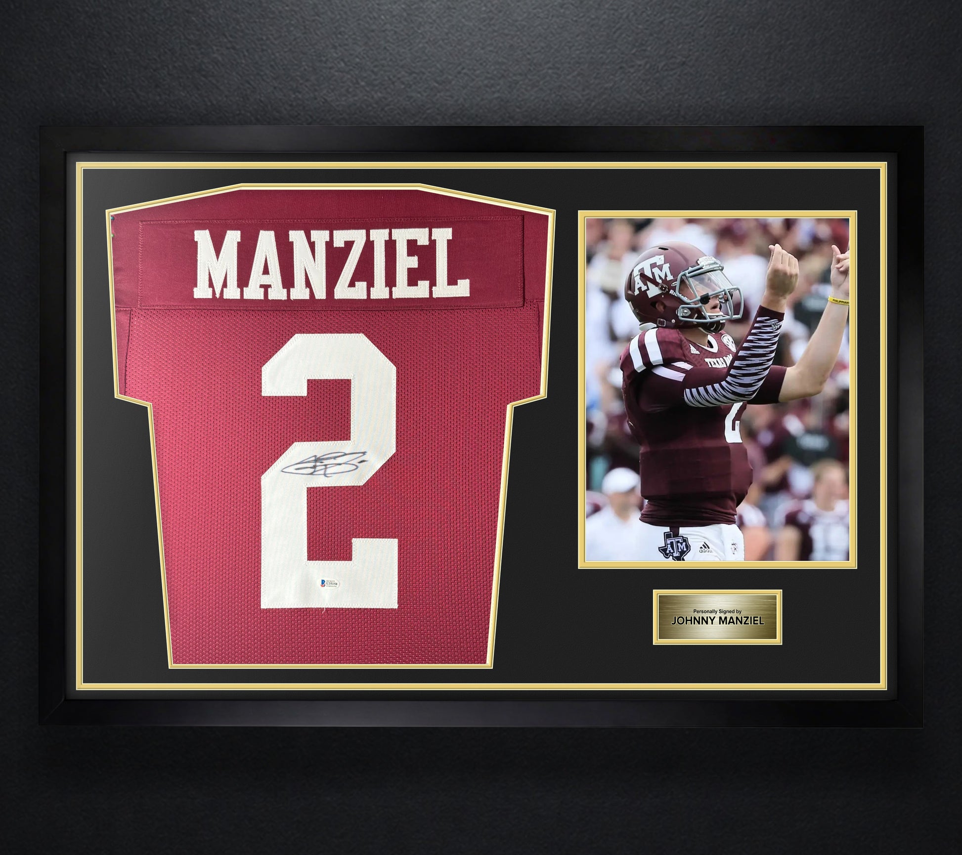 Johnny Manziel Signed Texas A&M Aggies Jersey Framed Beckett COA - Photo of frame
