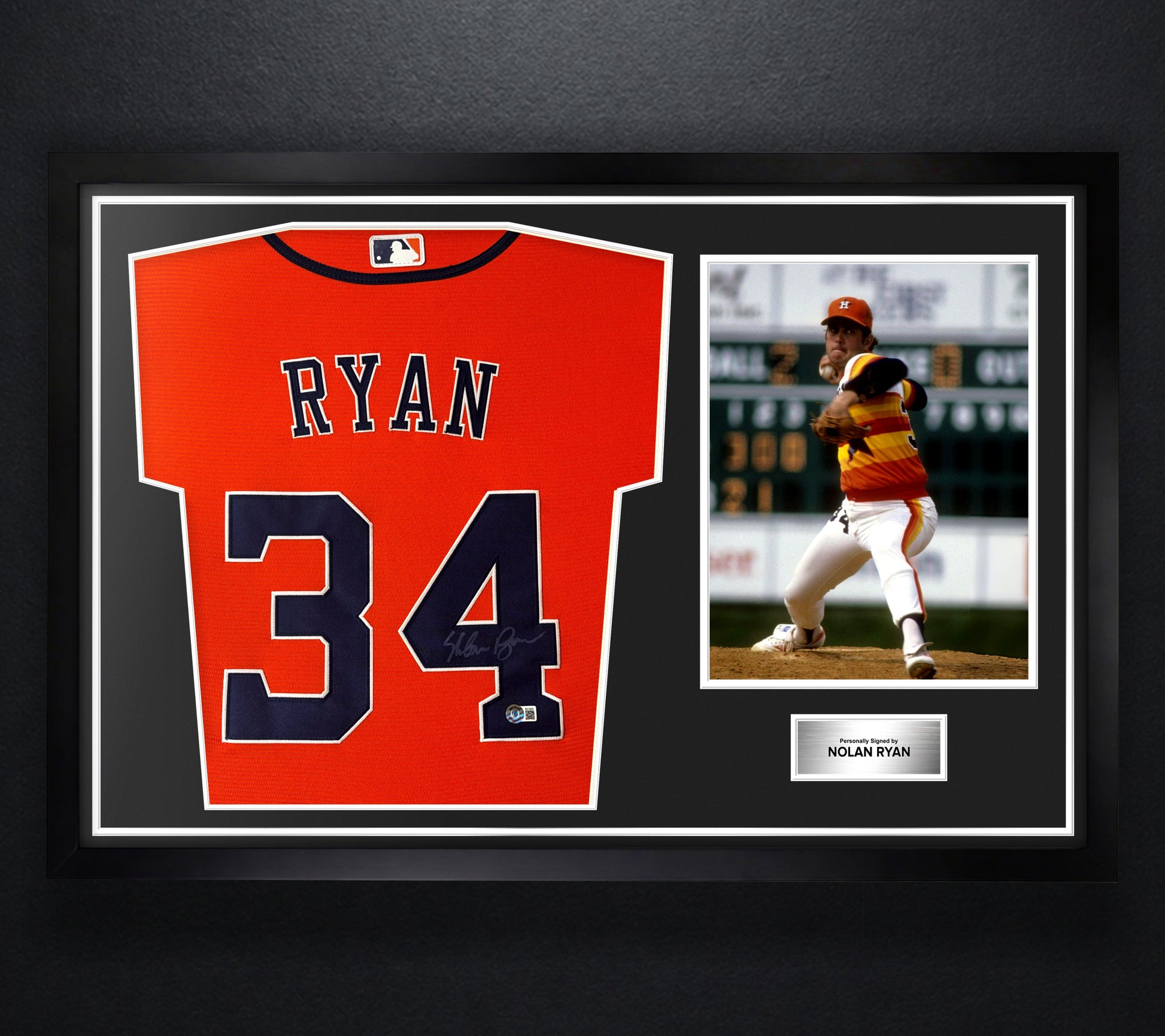 Nolan Ryan Signed Houston Astros Nike Jersey Framed Beckett COA - Photo of frame