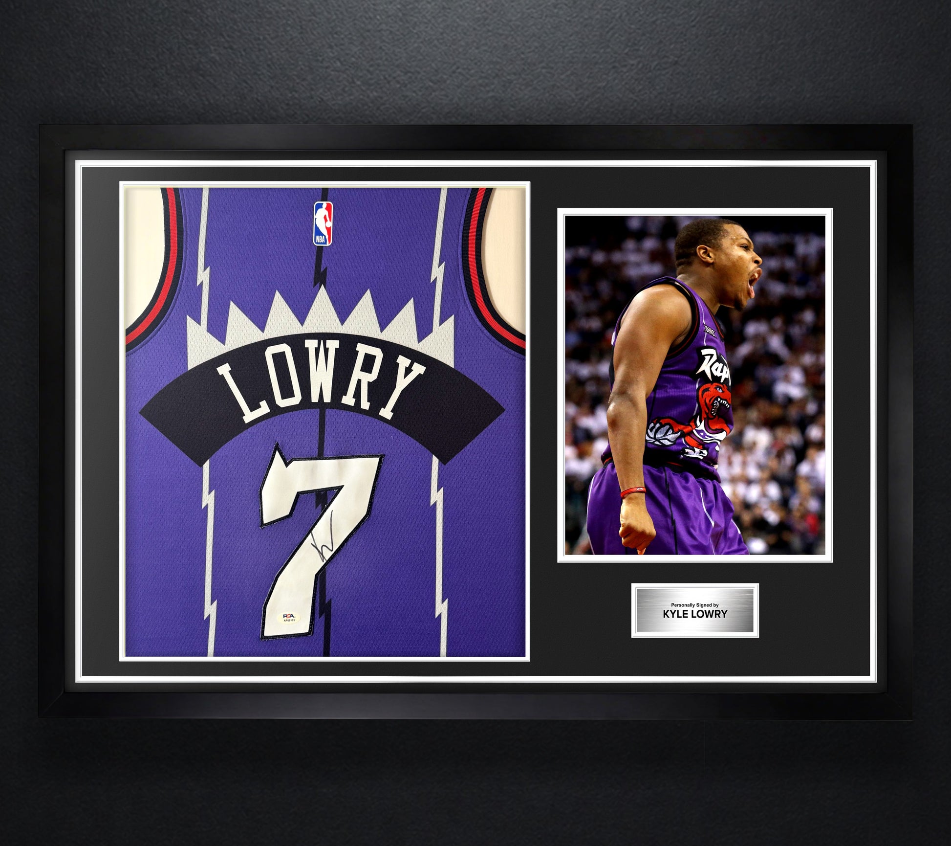 Kyle Lowry Signed Toronto Raptors Mitchell & Ness Jersey Framed PSA COA - Photo of frame