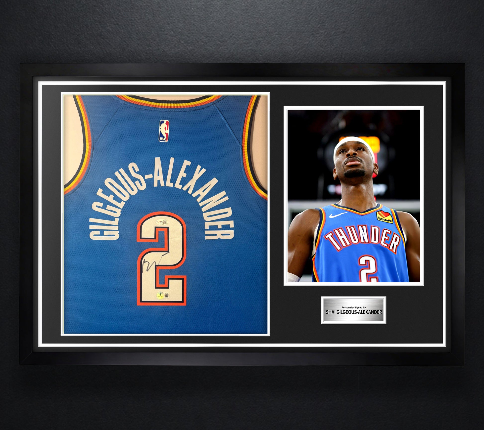 Shai Gilgeous-Alexander Signed Oklahoma City Thunder Nike Jersey Framed Beckett & JSA COA - Photo of frame