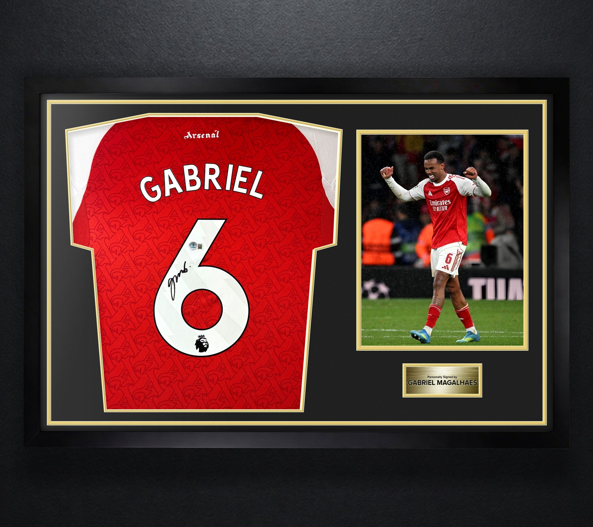 Gabriel Magalhães Signed Arsenal Adidas Jersey Framed Beckett COA - Photo of frame