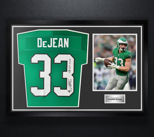 Cooper DeJean Signed Philadelphia Eagles Nike Jersey Framed Fanatics COA INSCRIBED - Photo of frame