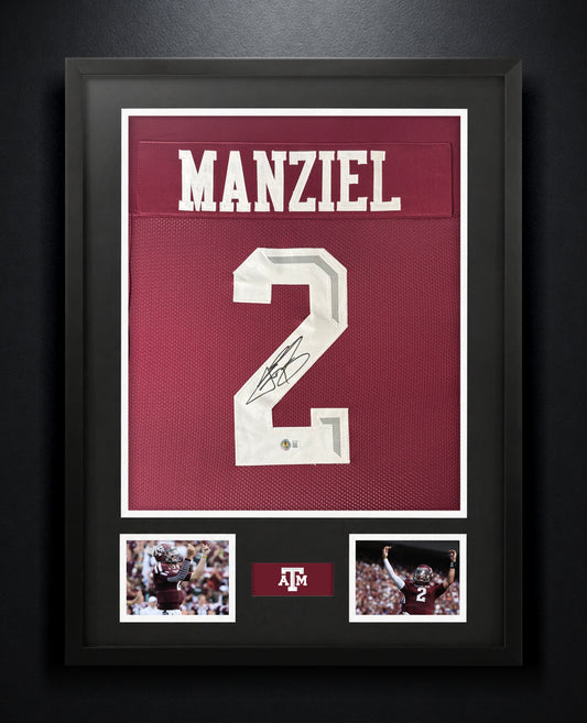Johnny Manziel Signed A&M Aggies Jersey Framed Beckett COA - Photo of frame