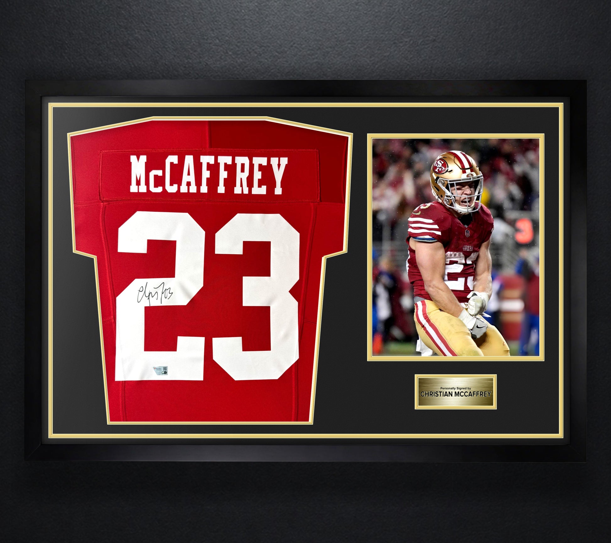 Christian McCaffrey Signed San Francisco 49ers Nike Jersey Framed Fanatics COA - Photo of frame