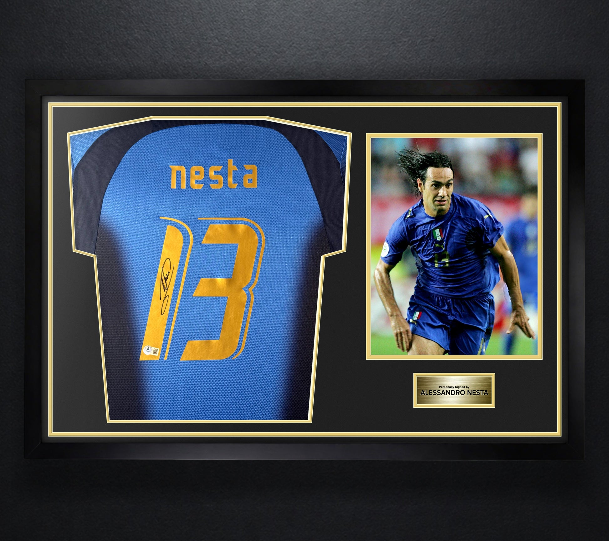 Alessandro Nesta Signed Italy Puma Jersey Framed Beckett COA - Photo of frame
