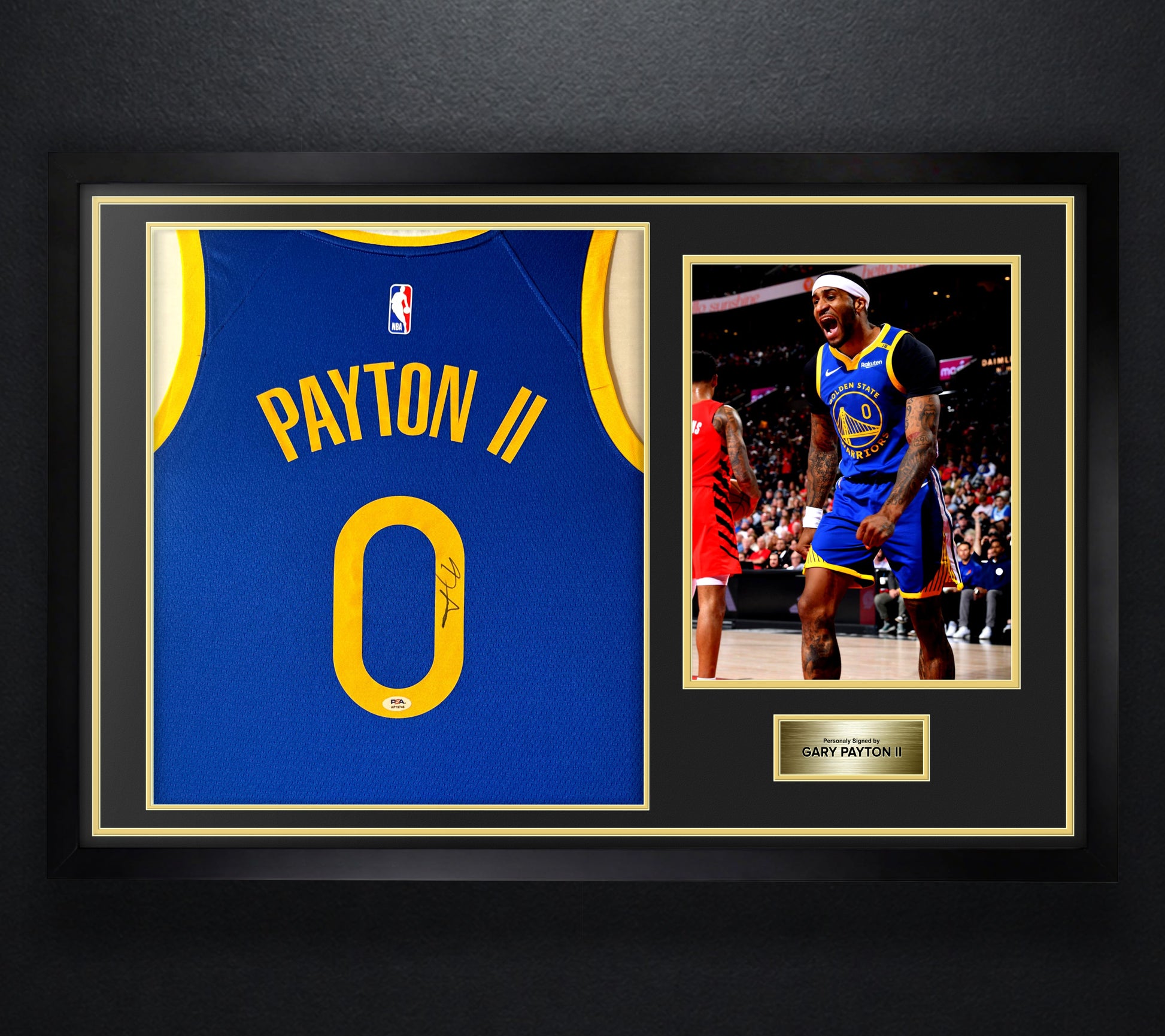 Gary Payton II Signed Golden State Warriors Nike Jersey Framed PSA COA - Photo of frame
