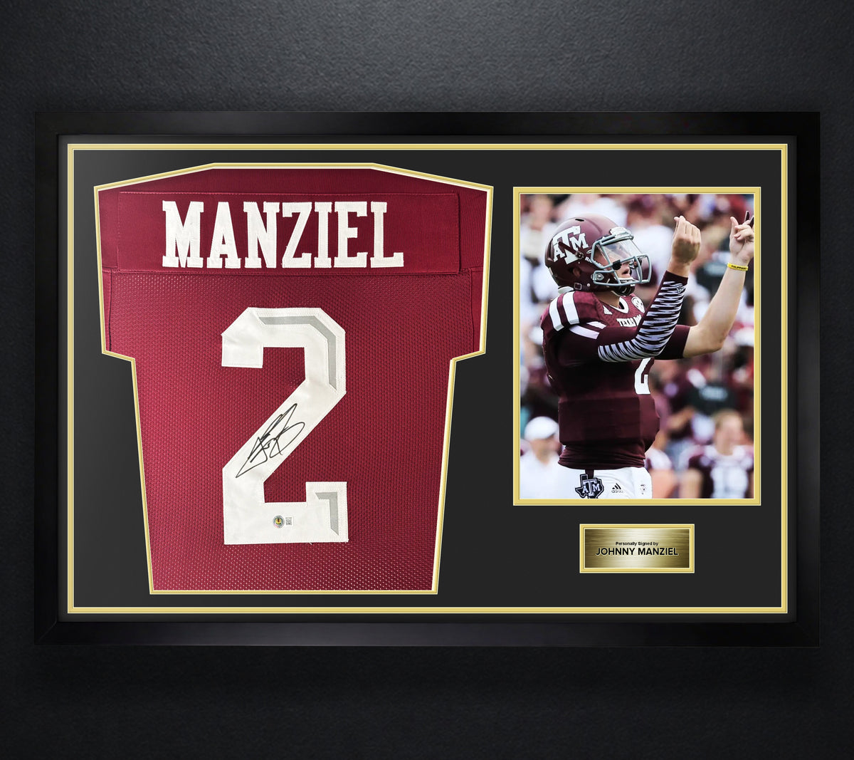 Johnny Manziel Signed A&M Aggies Jersey Framed Beckett COA - Photo of frame