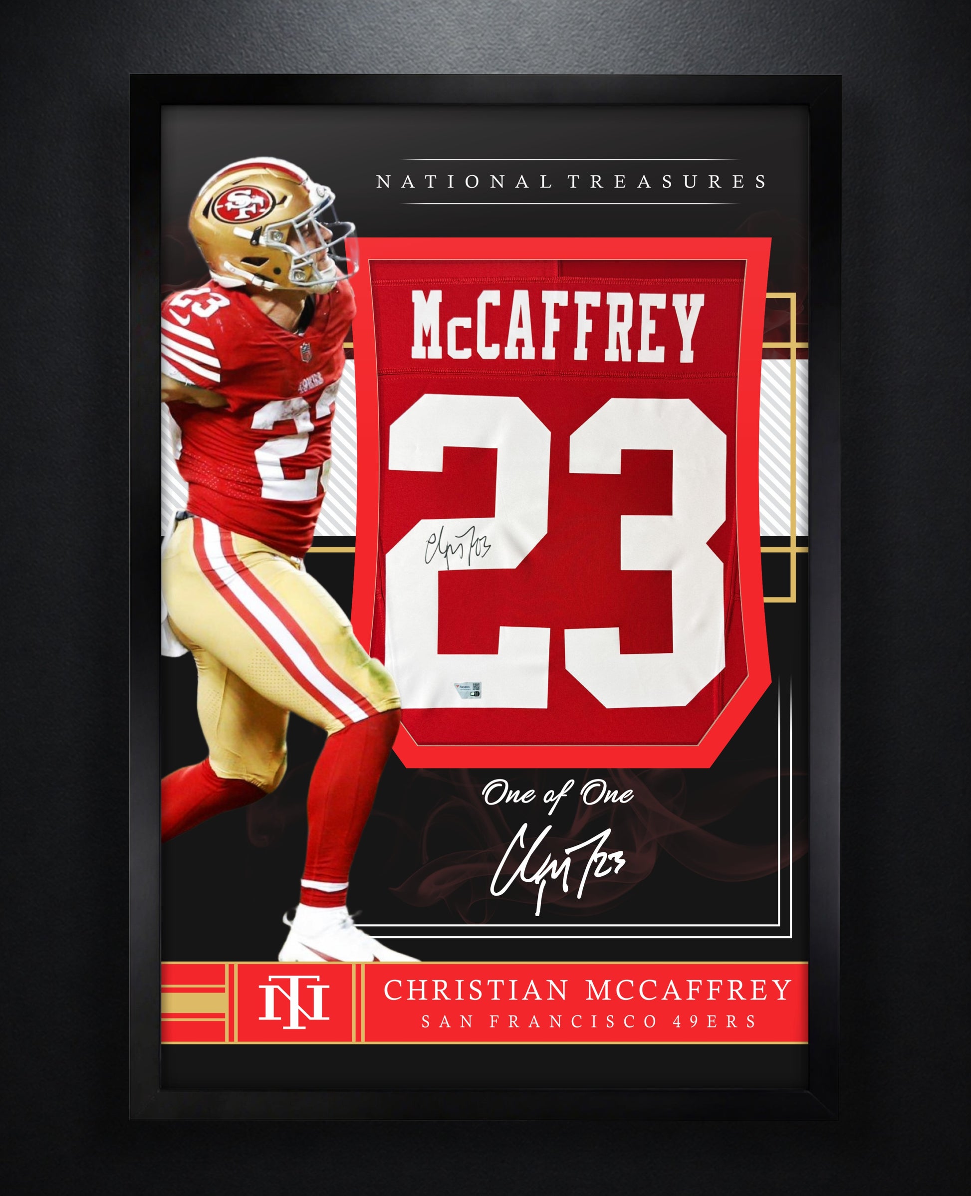 Christian McCaffrey Signed San Francisco 49ers Nike Jersey Framed Fanatics COA - Photo of frame