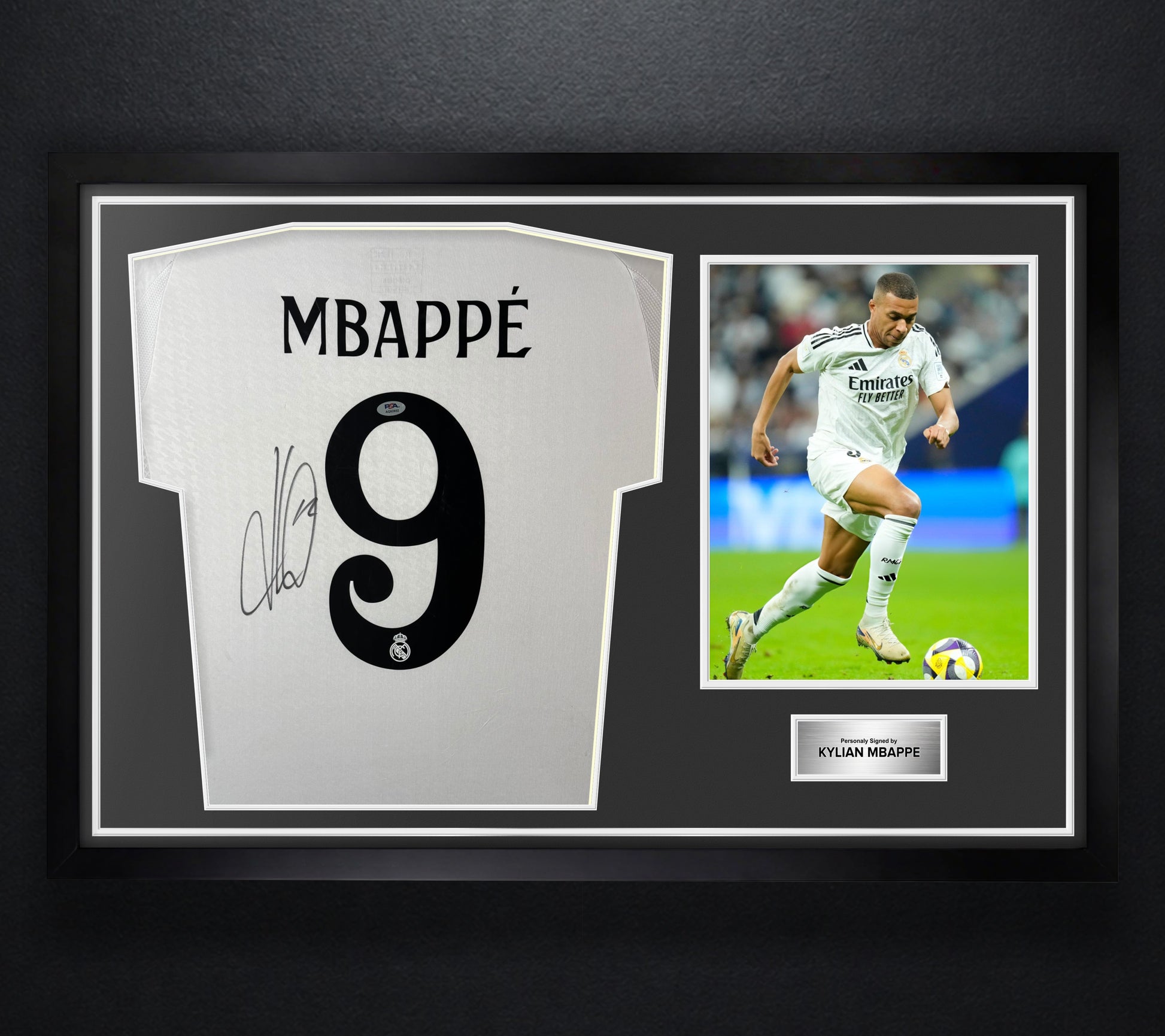 Kylian Mbappe Signed Real Madrid Adidas Jersey Framed PSA COA - Photo of frame