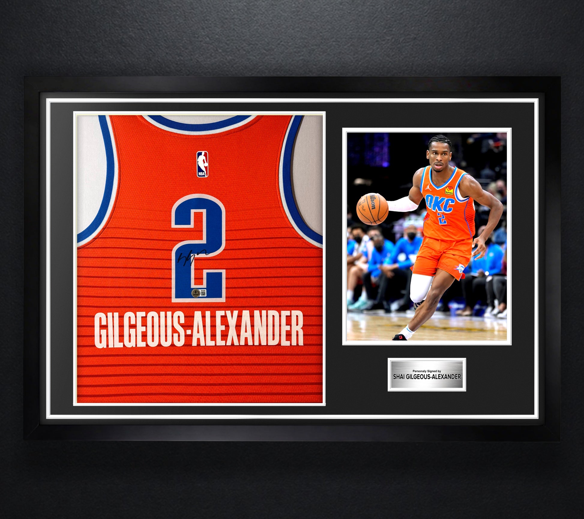Shai Gilgeous-Alexander Signed Oklahoma City Thunder Nike Jersey Framed Beckett COA - Photo of frame