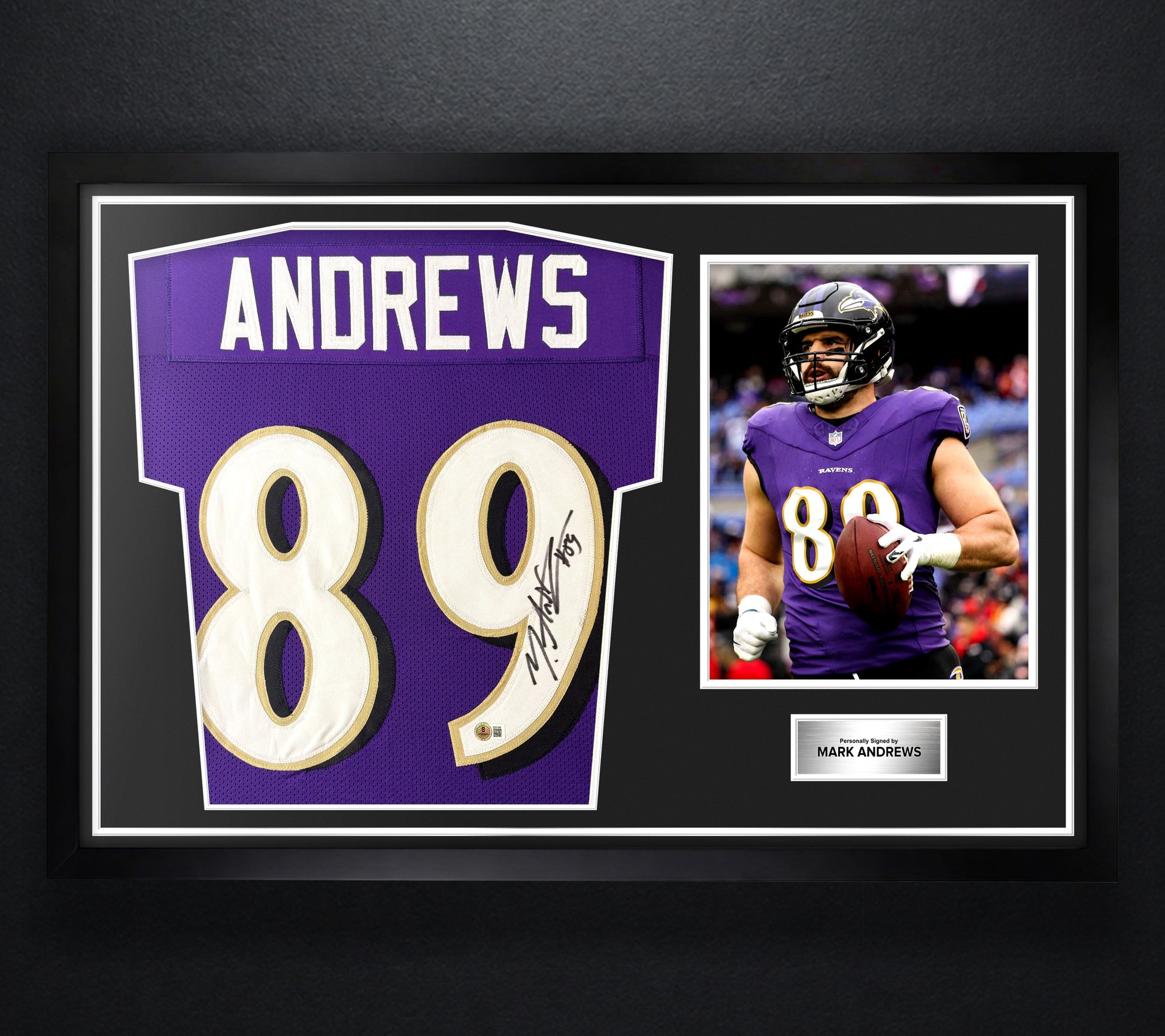 Mark Andrews Signed Baltimore Ravens Jersey Framed Beckett COA - Photo of frame