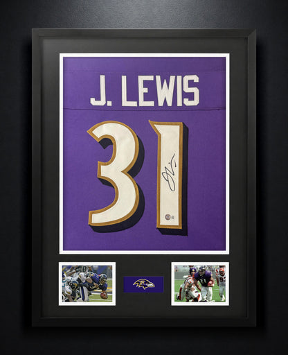 Jamal Lewis Signed Baltimore Ravens Jersey Framed Beckett COA - Photo of frame