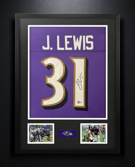 Jamal Lewis Signed Baltimore Ravens Jersey Framed Beckett COA - Photo of frame