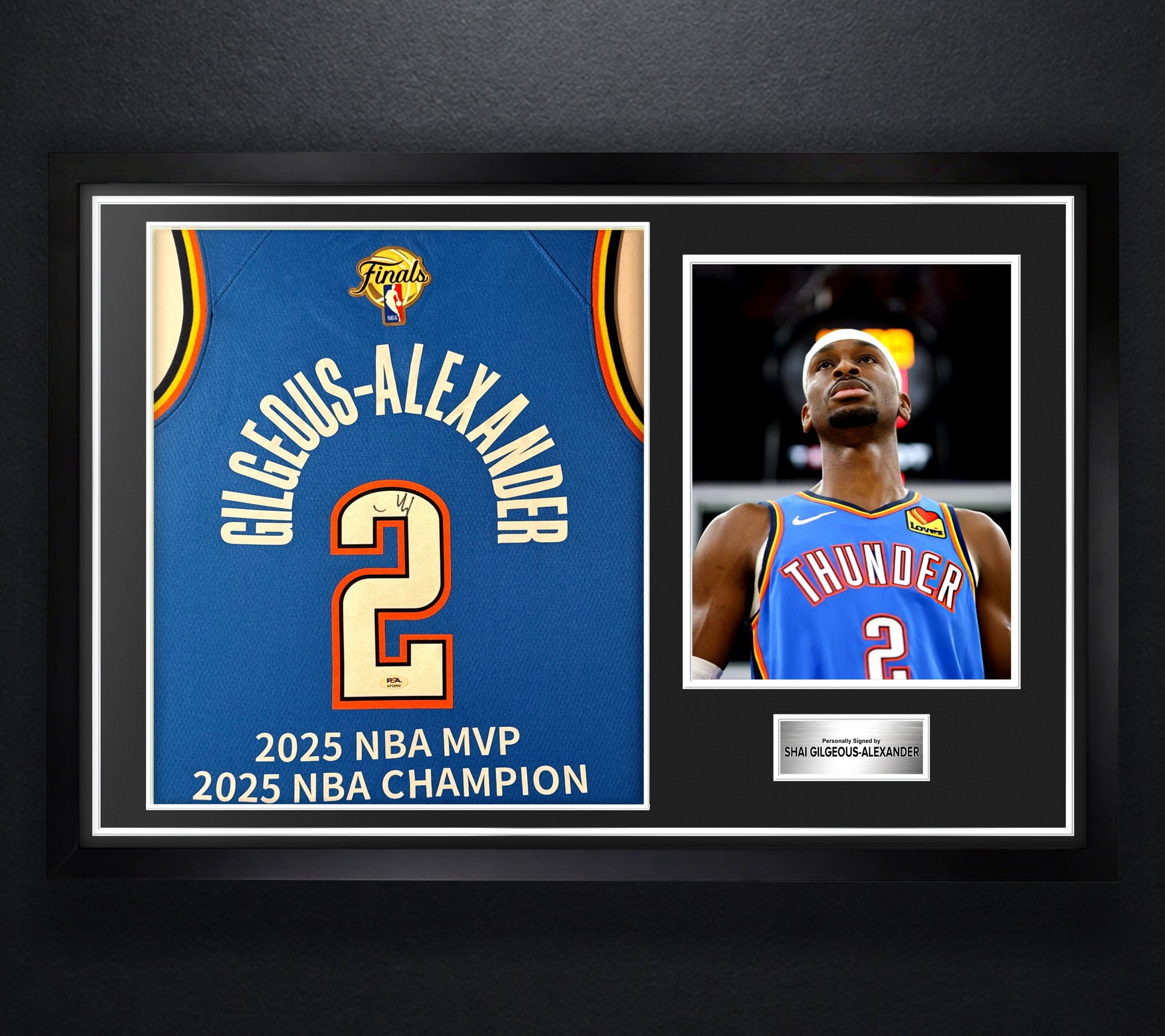 Shai Gilgeous-Alexander Signed Oklahoma City Thunder Nike Jersey Framed PSA COA - Photo of frame