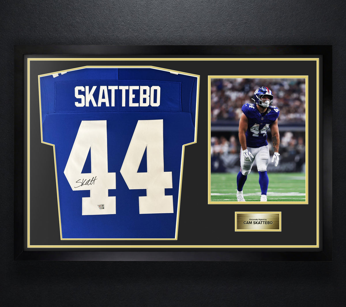Cam Skattebo Signed New York Giants Nike Jersey Framed Fanatics COA - Photo of frame