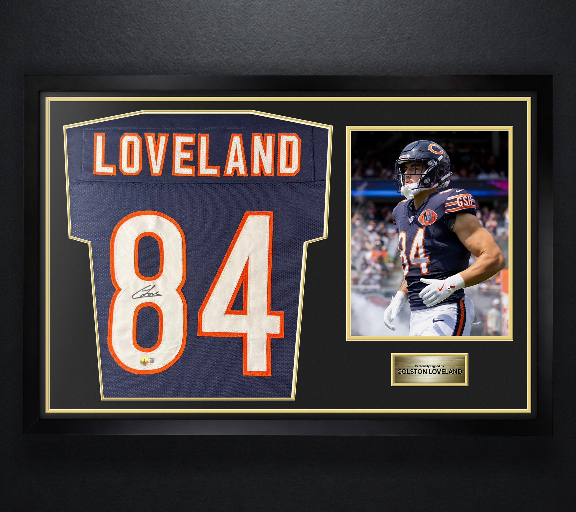 Colston Loveland Signed Chicago Bears Jersey Framed Beckett COA - Photo of frame