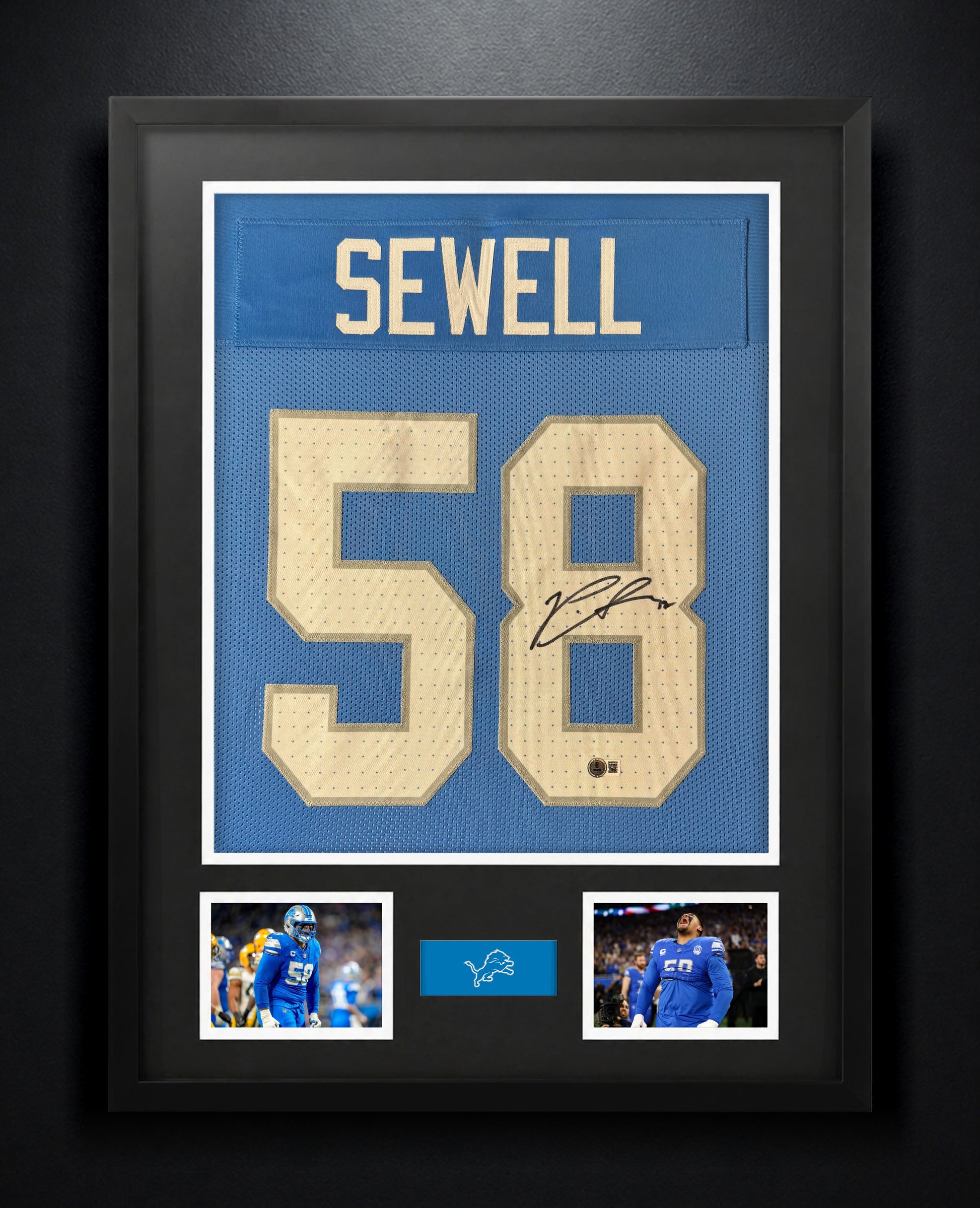 Penei Sewell Signed Detroit Lions Jersey Framed Beckett COA - Photo of frame
