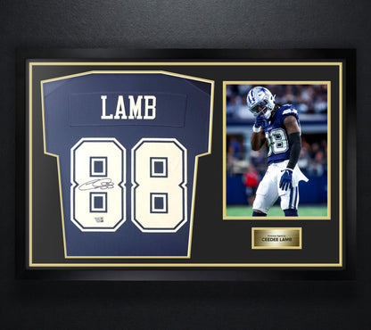 CeeDee Lamb Signed Dallas Cowboys Nike Jersey Framed Fanatics COA - Photo of frame