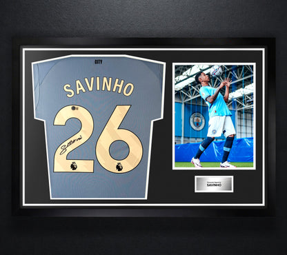 Savinho Signed Manchester City Puma Jersey Framed Beckett COA - Photo of frame