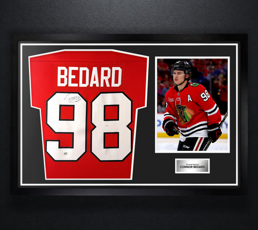 Connor Bedard Signed Chicago Blackhawks Fanatics Jersey Framed PSA COA - Photo of frame
