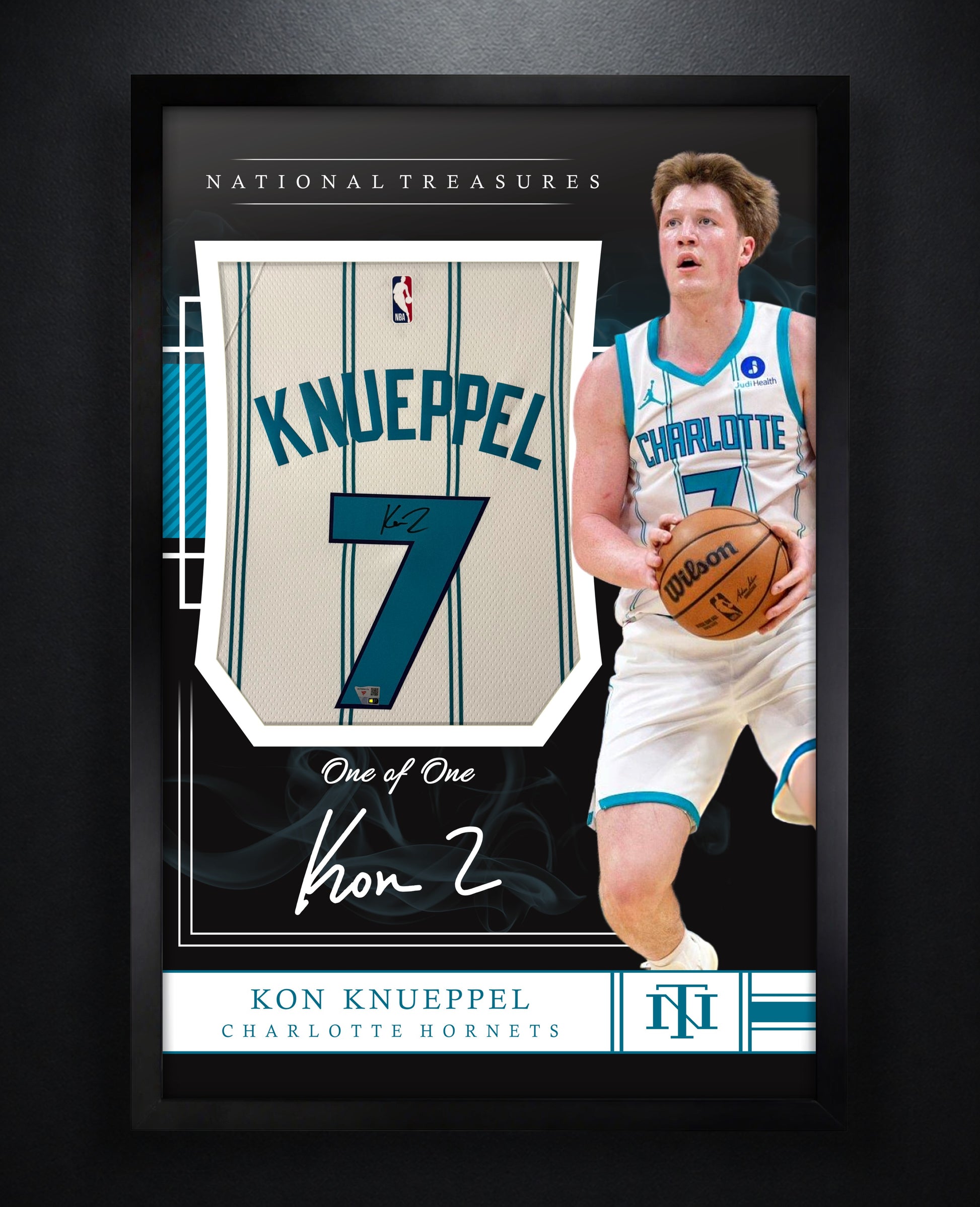 Kon Knueppel Signed Charlotte Hornets Nike Jersey Framed Fanatics COA - Photo of frame