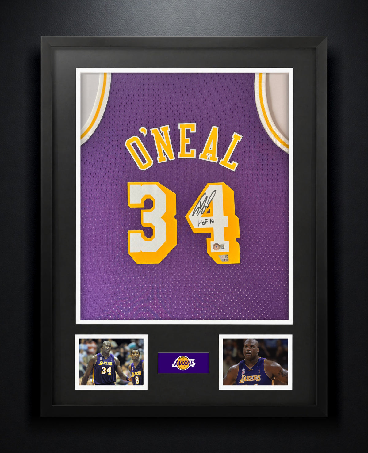 Shaquille O'Neal Signed Los Angeles Lakers Mitchell & Ness Jersey Framed Beckett & Fanatics COA INSCRIBED - Photo of frame