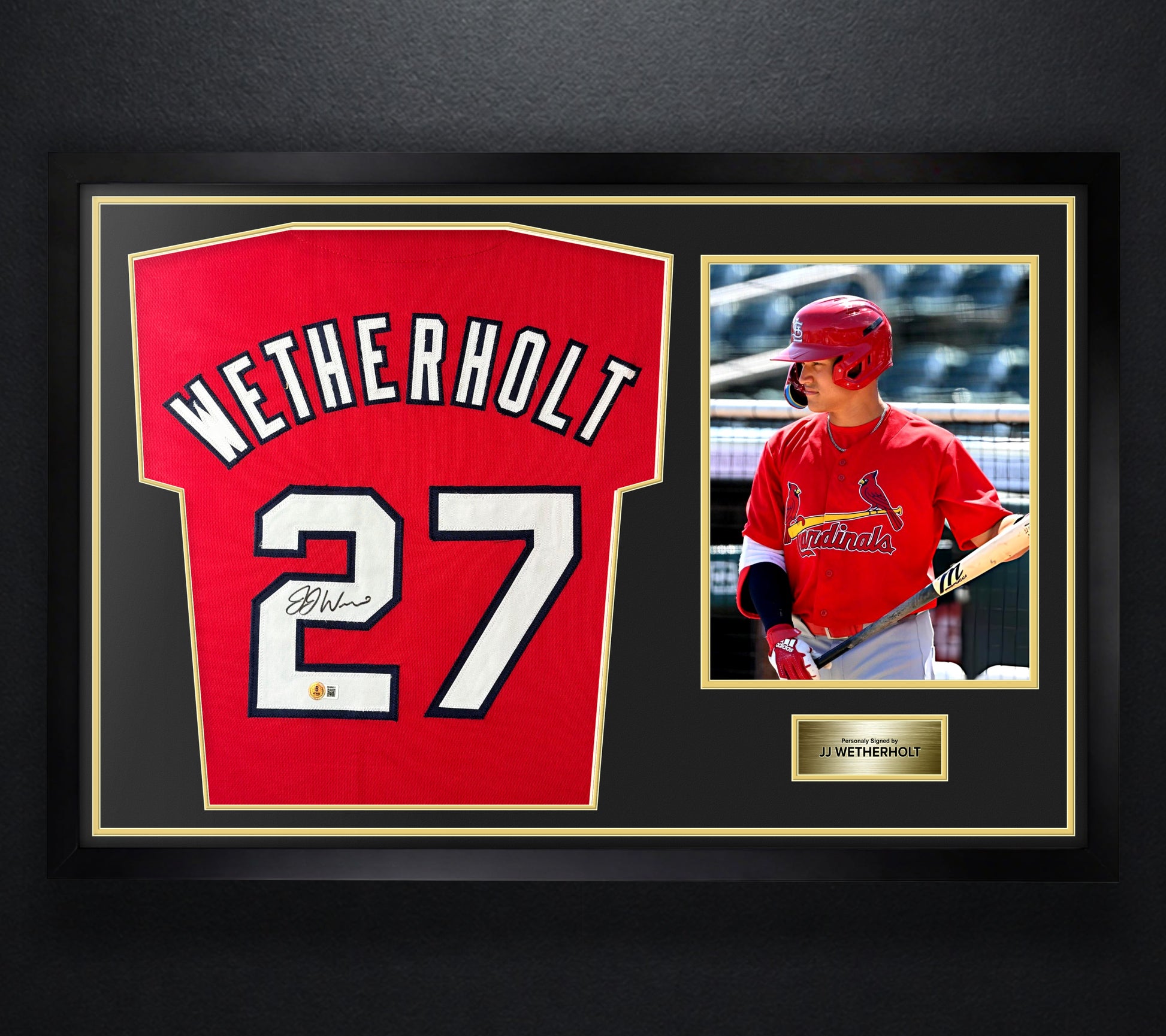 JJ Wetherholt Signed St. Louis Cardinals Jersey Framed Beckett COA - Photo of frame