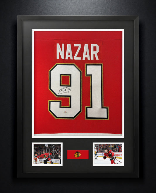 Frank Nazar Signed Chicago Blackhawks Fanatics Jersey Framed PSA COA - Photo of frame