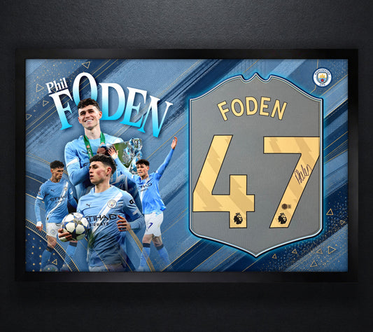 Phil Foden Signed Manchester City Puma Jersey Framed Beckett COA - Photo of frame