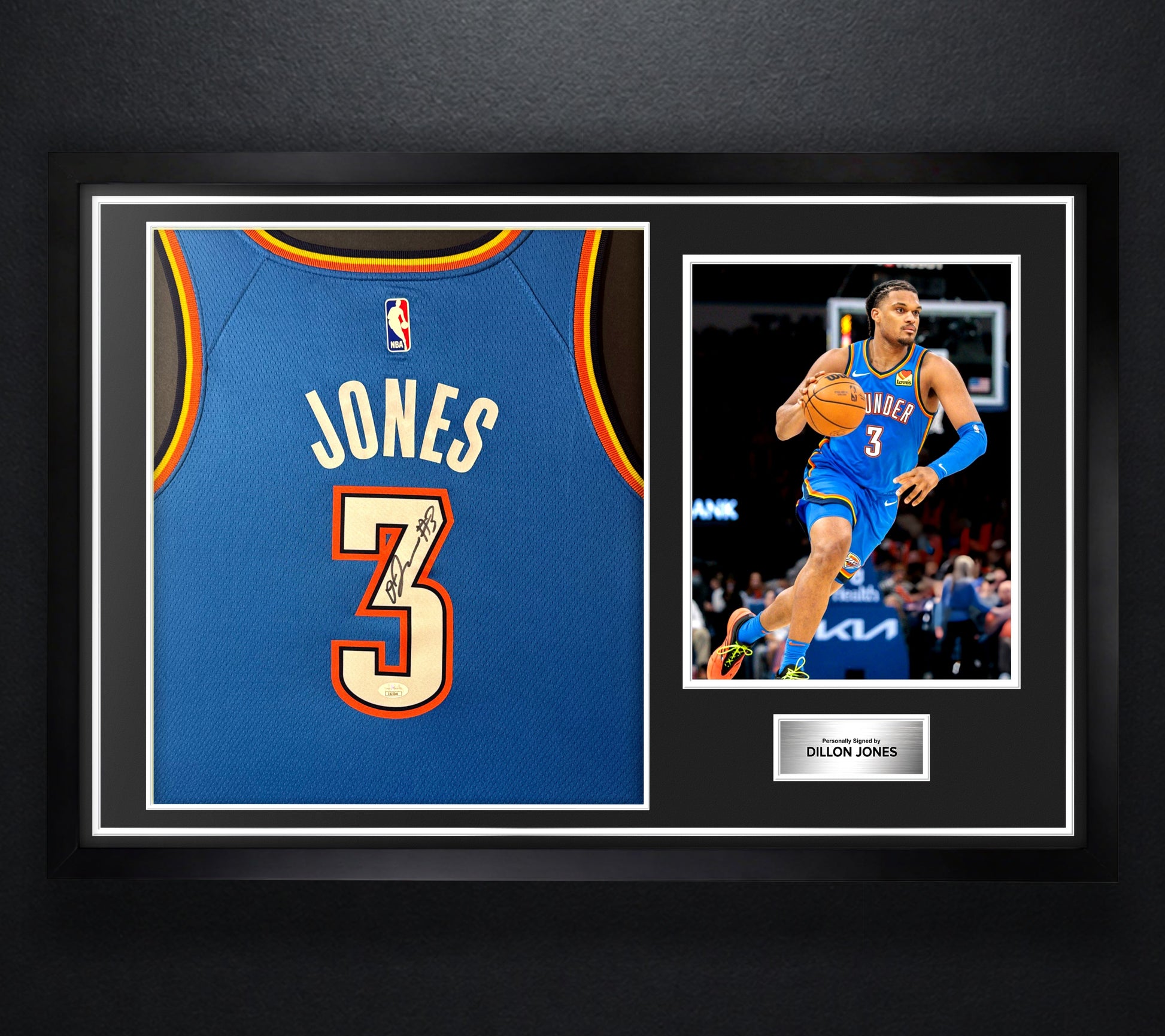 Dillon Jones Signed Oklahoma City Thunder Nike Jersey Framed JSA COA - Photo of frame