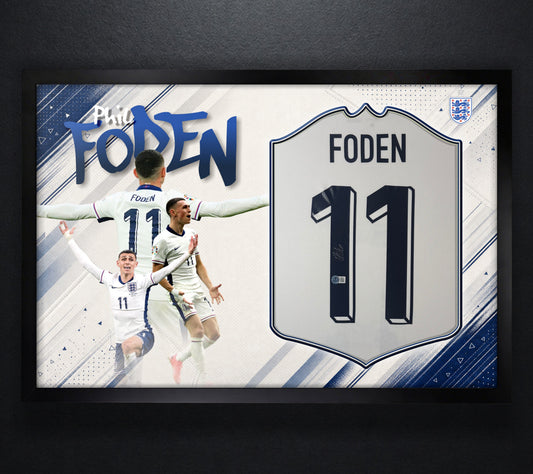 Phil Foden Signed England Jersey Framed Beckett COA - Photo of frame