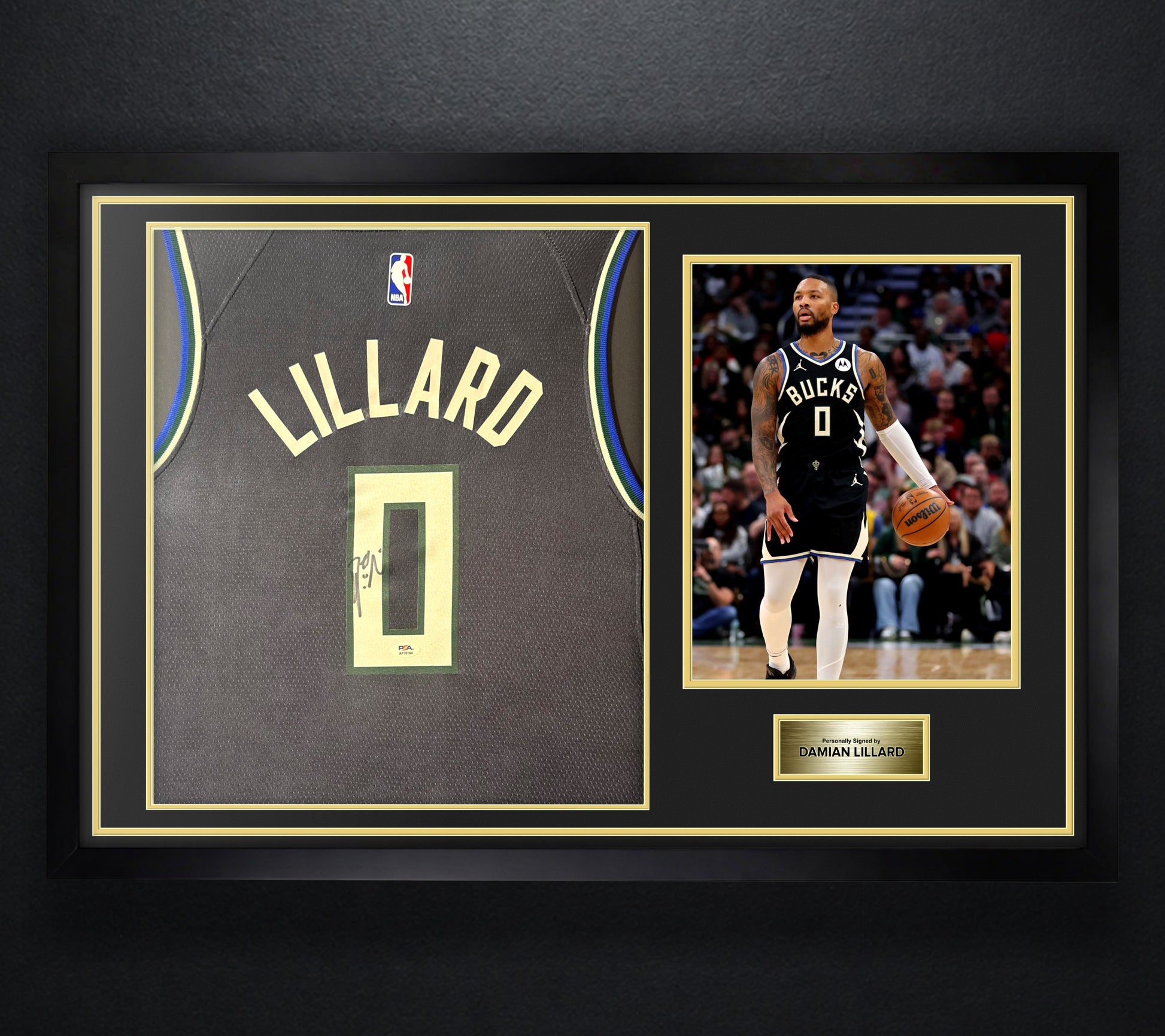 Damian Lillard Signed Milwaukee Bucks Nike Jersey Framed PSA COA - Photo of frame