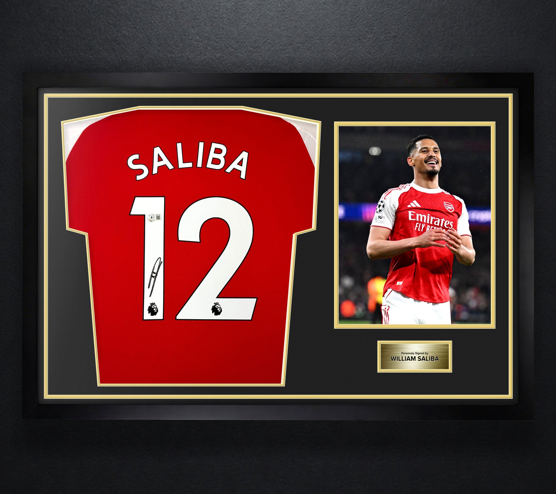 William Saliba Signed Arsenal Adidas Jersey Framed Beckett COA - Photo of frame
