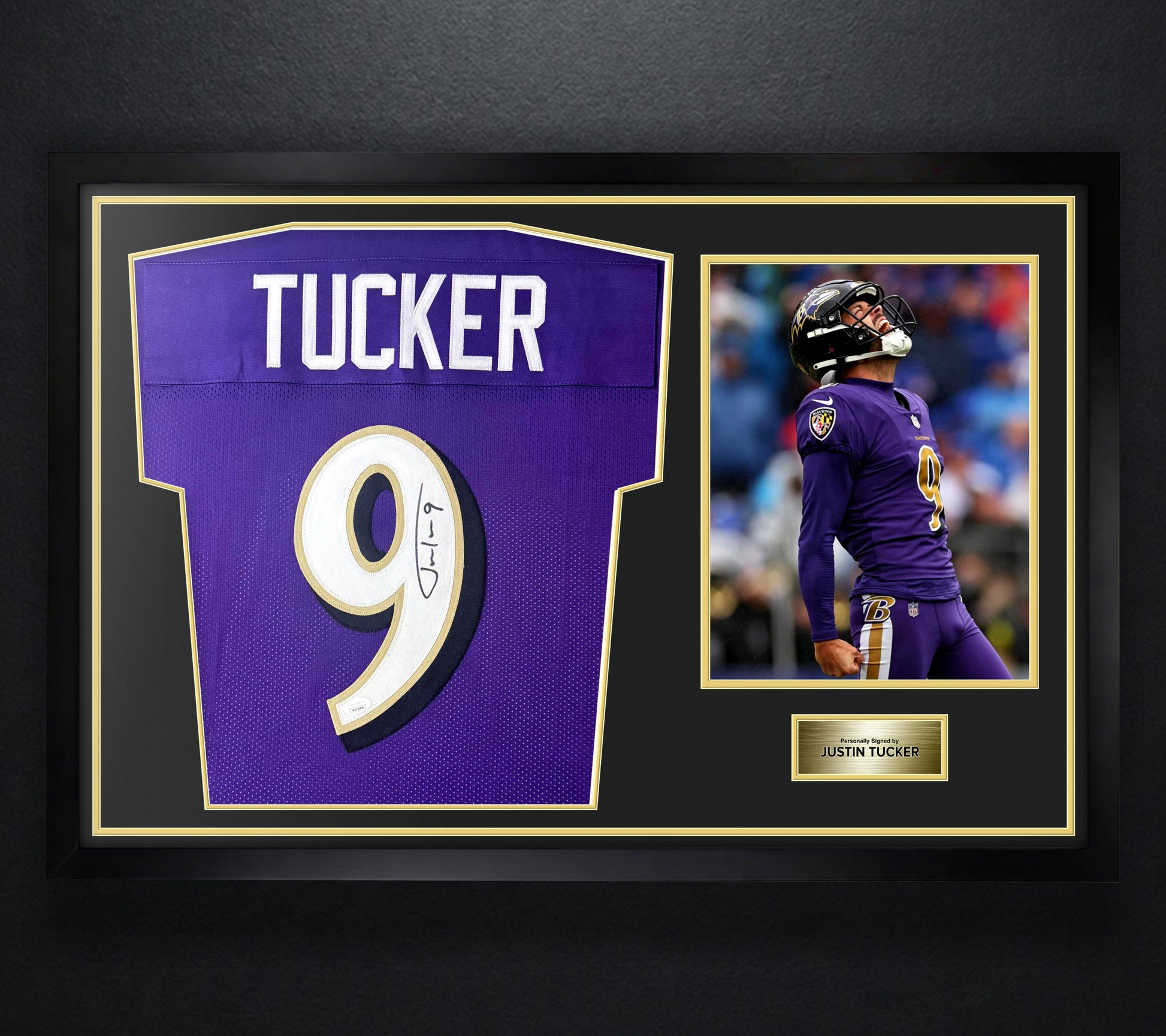 Justin Tucker Signed Baltimore Ravens Jersey Framed JSA COA - Photo of frame